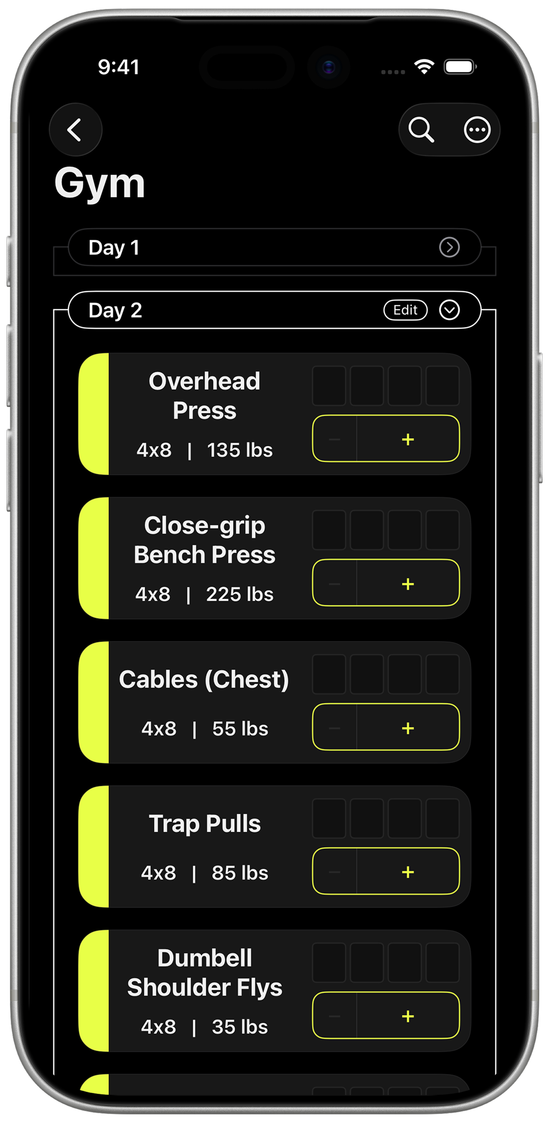 WorkoutX daily workout view