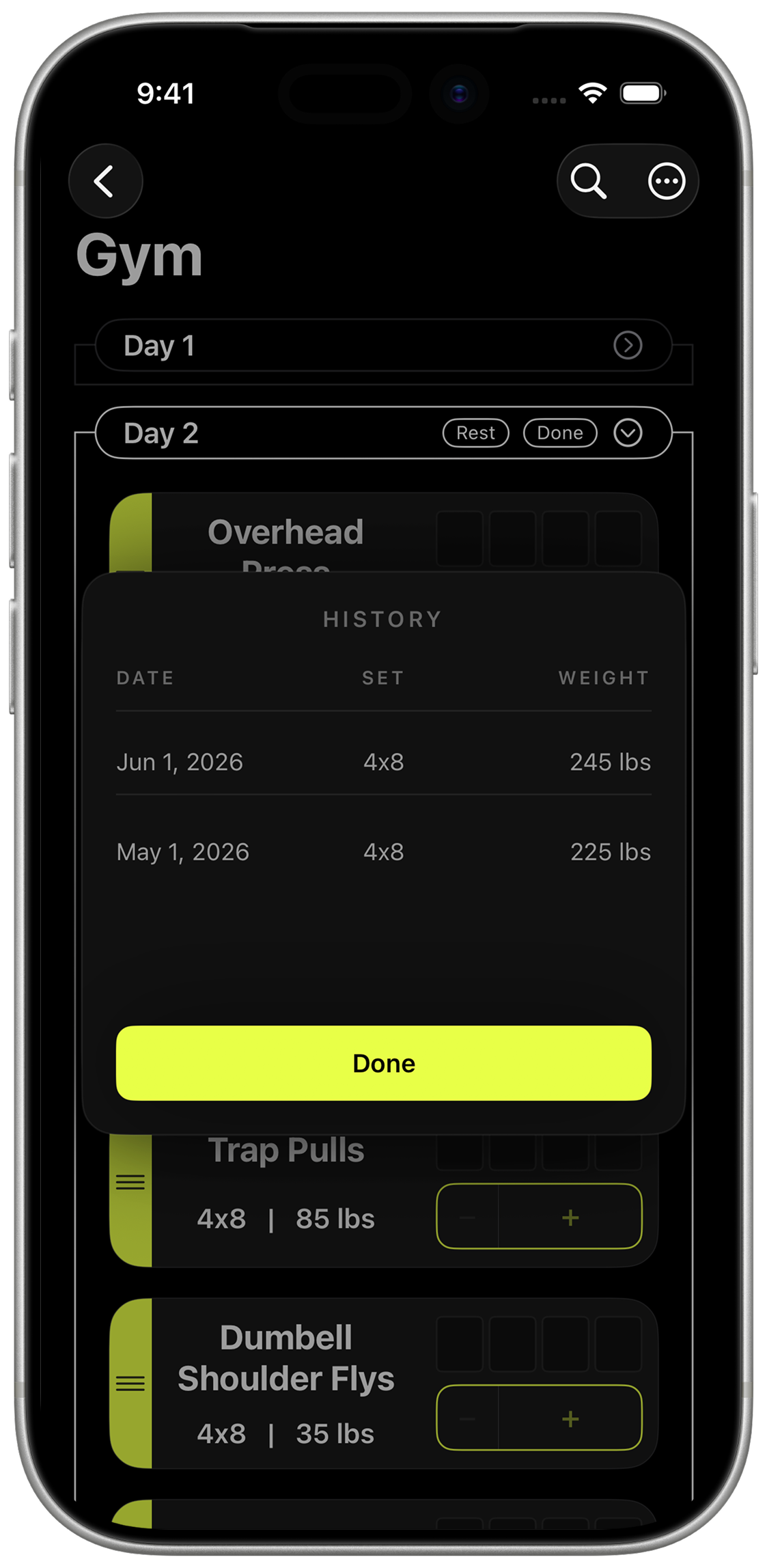 WorkoutX progress history